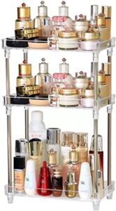 elebac bathroom organizer countertop storage 3-tier acrylic vanity tray, sink counter dresser makeup organizer for cosmetic skincare lotion perfume, multi-functional anti-slip organizer for bathroom