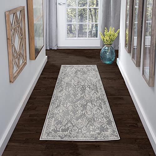 HomeNette Washable Area Rugs, 3x5 Dark Grey Rug with Non Slip Backing, Stain Resistant, Foldable, Boho Machine Washable Carpet for Kitchen, Bathroom, Bedroom or Living Room (3' x 5'2")