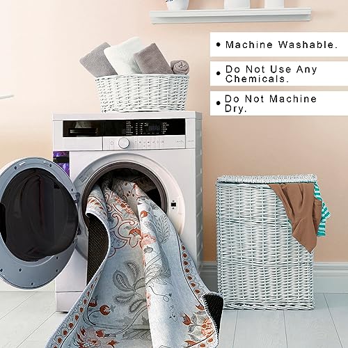 HomeNette Washable Area Rugs, 3x5 Dark Grey Rug with Non Slip Backing, Stain Resistant, Foldable, Boho Machine Washable Carpet for Kitchen, Bathroom, Bedroom or Living Room (3' x 5'2")