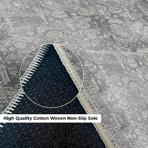 HomeNette Washable Area Rugs, 3x5 Dark Grey Rug with Non Slip Backing, Stain Resistant, Foldable, Boho Machine Washable Carpet for Kitchen, Bathroom, Bedroom or Living Room (3' x 5'2")