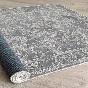 HomeNette Washable Area Rugs, 3x5 Dark Grey Rug with Non Slip Backing, Stain Resistant, Foldable, Boho Machine Washable Carpet for Kitchen, Bathroom, Bedroom or Living Room (3' x 5'2")