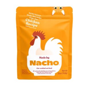 made by nacho wet cat food broth meal topper, cage-free shredded chicken in bone broth for extra hydration, limited-ingredient sensitive diet, 24 pouches 2.5oz