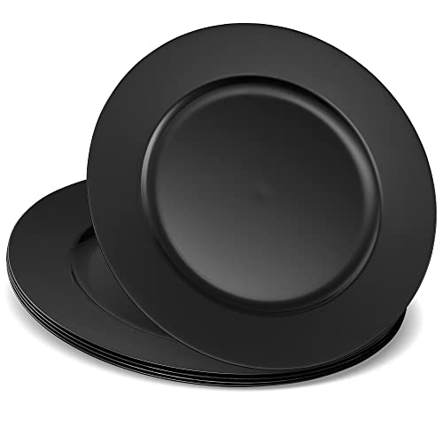 Elegant Disposables 13'' Black Party Chargers Large Plates & Platters Great for Elegant Party's Weddings Tableware Great for Serving dish Black, Pac of 6