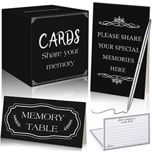 54 pcs funeral memory party sets, 50 celebration of life memory cards, 2 memory signs, 1 memory box, 1 silver signature pen for celebration of life memorial services anniversary funeral party favors