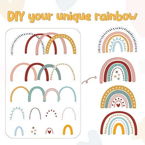 Winnwing Boho Rainbow Cutouts for Classroom Bulletin Board Decorations, Colorful DIY Stay Positive Cut-Outs Back to School Nursery Wall Decals Baby Shower Birthday Party Supplies Kids Girls, 56 Pcs