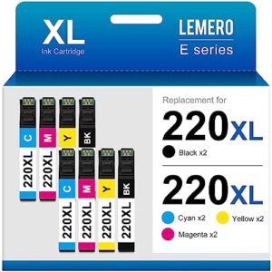 lemero remanufactured ink cartridge replacement for epson 220xl 220 xl for workforce wf-2750 wf-2760 wf-2650 wf-2630 xp-420 xp-320 printer (2 black, 2 cyan, 2 magenta, 2 yellow, 8 pack)