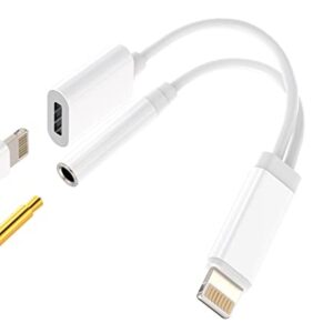 Iphone AUX Adapter for Headphone Jack Cable Dongle 2in1 Lightning to 3.5mm Splitter Charge Cord Apple MFI Certified Music Earphone Charging Converter for 7 8 Plus 11 12 13 Pro Max Audio Adaptador Para