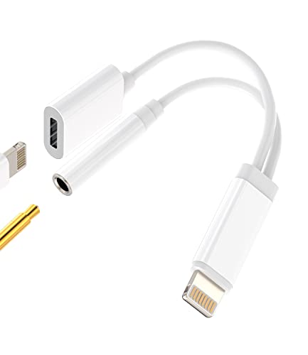 Iphone AUX Adapter for Headphone Jack Cable Dongle 2in1 Lightning to 3.5mm Splitter Charge Cord Apple MFI Certified Music Earphone Charging Converter for 7 8 Plus 11 12 13 Pro Max Audio Adaptador Para