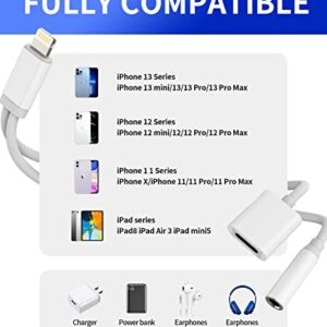 Iphone AUX Adapter for Headphone Jack Cable Dongle 2in1 Lightning to 3.5mm Splitter Charge Cord Apple MFI Certified Music Earphone Charging Converter for 7 8 Plus 11 12 13 Pro Max Audio Adaptador Para