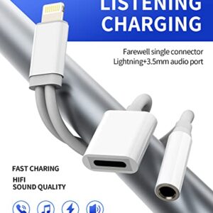 Iphone AUX Adapter for Headphone Jack Cable Dongle 2in1 Lightning to 3.5mm Splitter Charge Cord Apple MFI Certified Music Earphone Charging Converter for 7 8 Plus 11 12 13 Pro Max Audio Adaptador Para