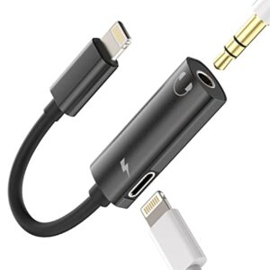 Lightning to 3.5mm Adapter for Iphone Headphone Splitter Audio Charger Jack Cable 2in1 Dongle AUX Cord Converter for Apple MFI Certified 13 12 11 Pro Max 7 8Plus X Ipad Earphone Headset Adaptador Para