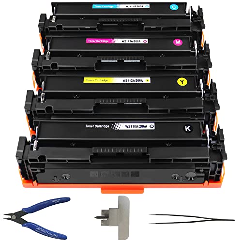 High Yield 206X Toner Cartridges 4 Pack, Compatible with M255dw, M283fdw, M283cdw, M282nw Printer, Black Magenta Yellow Cyan, No Chip, with Tools