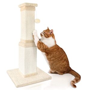 agym cat scratching post, 32 inch large cat scratch post for adult cats and kittens, nature sisal modern cat scratcher for indoor cats, protect your furniture and exercise cats, beige