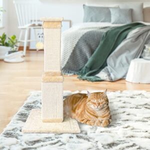 AGYM Cat Scratching Post, 32 Inch Large Cat Scratch Post for Adult Cats and Kittens, Nature Sisal Modern Cat Scratcher for Indoor Cats, Protect Your Furniture and Exercise Cats, Beige