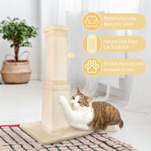 AGYM Cat Scratching Post, 32 Inch Large Cat Scratch Post for Adult Cats and Kittens, Nature Sisal Modern Cat Scratcher for Indoor Cats, Protect Your Furniture and Exercise Cats, Beige