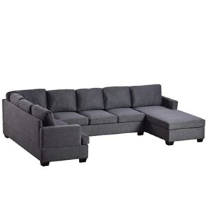 merax modern large upholstered u-shape sectional sofa, extra wide chaise lounge couch for living room, dark grey