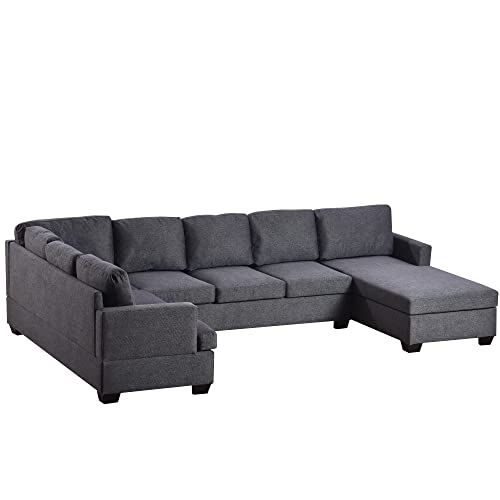 Merax Modern Large Upholstered U-Shape Sectional Sofa, Extra Wide Chaise Lounge Couch for Living Room, Dark Grey