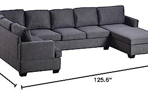 Merax Modern Large Upholstered U-Shape Sectional Sofa, Extra Wide Chaise Lounge Couch for Living Room, Dark Grey