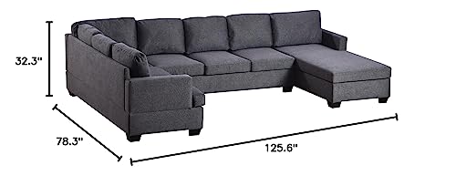 Merax Modern Large Upholstered U-Shape Sectional Sofa, Extra Wide Chaise Lounge Couch for Living Room, Dark Grey