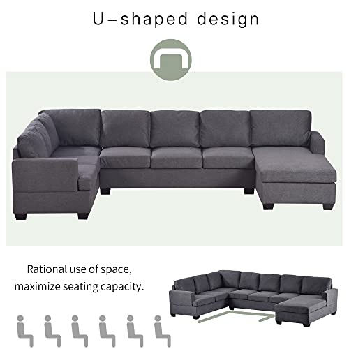 Merax Modern Large Upholstered U-Shape Sectional Sofa, Extra Wide Chaise Lounge Couch for Living Room, Dark Grey