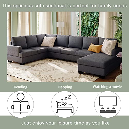 Merax Modern Large Upholstered U-Shape Sectional Sofa, Extra Wide Chaise Lounge Couch for Living Room, Dark Grey