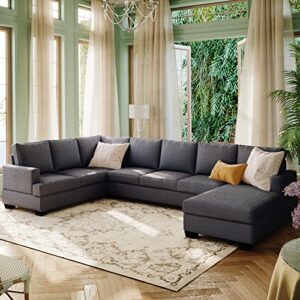 Merax Modern Large Upholstered U-Shape Sectional Sofa, Extra Wide Chaise Lounge Couch for Living Room, Dark Grey