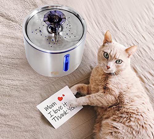 Nicelock Cat Water Fountain Pet Fountain Stainless Steel Metal Dog Drinking Fountains Automatic Pet Water Fountain Ultra-Quiet | Hygienic Material | Dishwasher Safe & Smart LED Light| 84oz/2.5L