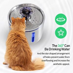 Nicelock Cat Water Fountain Pet Fountain Stainless Steel Metal Dog Drinking Fountains Automatic Pet Water Fountain Ultra-Quiet | Hygienic Material | Dishwasher Safe & Smart LED Light| 84oz/2.5L