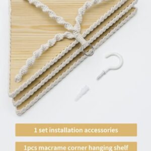 Mazjoaru Macrame Corner Shelves 3 Tier, Boho Handmade Woven White Rope Beige Hanging Floating Shelf Decor Display Storage Organizer for Bedroom Bathroom Office Living Room