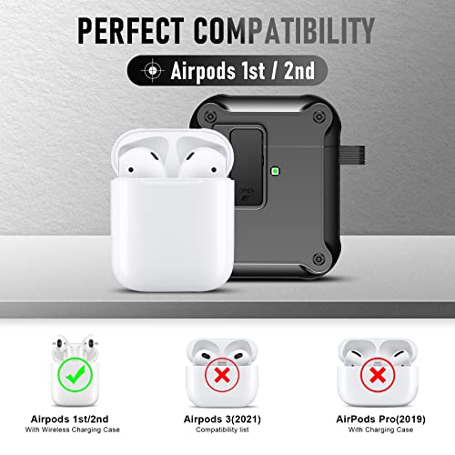 Valkit for Apple AirPods 2nd Generation Case with Secure Lock Clip, Hard Shell AirPod 1st Case Cover with Keychain for Men Women AirPod 2 Protective Wireless Charging Case for AirPods 2 & 1, Black