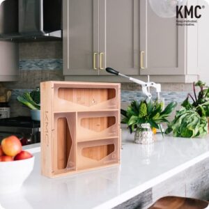 KMC Bamboo Ziplock Bag Organizer for Drawer,Acrylic Ziplock Bag Storage Organizer, Kitchen Storage Organizer, 4 Slots in 1 Box, compatible with Gallon, Quart, Snack and Sandwich(Frosted)