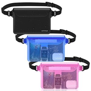 aittitue waterproof fanny pack beach essentials :3 large water proof phone pouch protector with strap - small dry bag case wallet key holder for iphone plus samsung galaxy for swimming kayaking pool