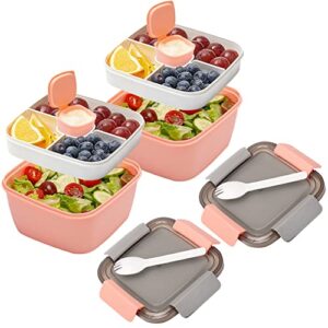 2 pack salad lunch container to go,large bpa-free salad container,52 oz salad bowl,3 compartment tray with dressing container,leak proof salad lunch box bento box with smart lock for lunch food snack…
