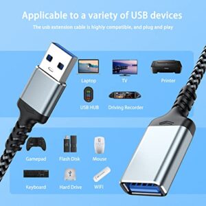 DteeDck USB 3.0 Extension Cable 6.6ft, USB A Extension Cord Braided Extender, USB to USB Extender Cable Male to Female 5Gbps Fast Data Transfer for USB Keyboard Mouse Flash Drive Hard Drive