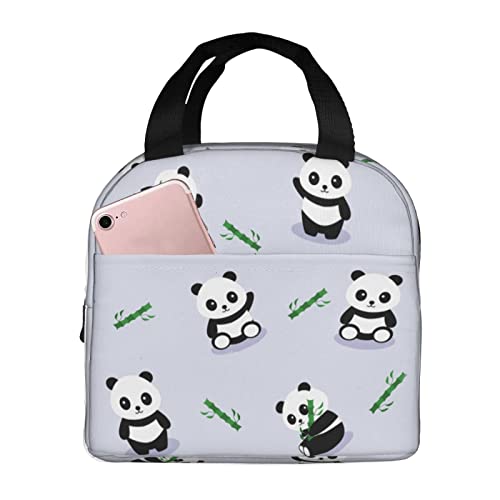 CUAMZST Cute Panda Insulated Lunch Bag for Women Reusable Lunch Box with Front Pocket Portable Thermal Cooler Tote Bag for Work Picnic Travel