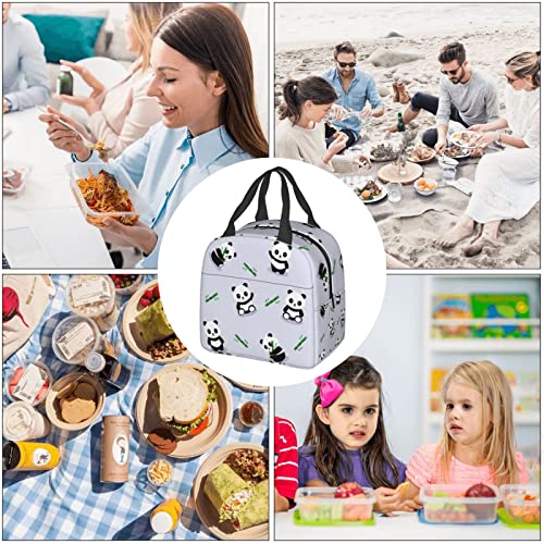 CUAMZST Cute Panda Insulated Lunch Bag for Women Reusable Lunch Box with Front Pocket Portable Thermal Cooler Tote Bag for Work Picnic Travel