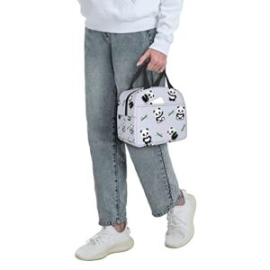 CUAMZST Cute Panda Insulated Lunch Bag for Women Reusable Lunch Box with Front Pocket Portable Thermal Cooler Tote Bag for Work Picnic Travel