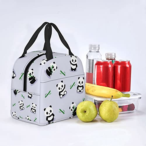 CUAMZST Cute Panda Insulated Lunch Bag for Women Reusable Lunch Box with Front Pocket Portable Thermal Cooler Tote Bag for Work Picnic Travel