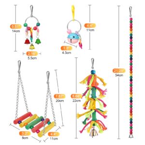 Bonjin Bird Parakeet Toys, Bird Swing Toy Bird Perch Colorful Chewing Toys, with Bells Hanging Toy Climbing Ladder Suitable for Budgerigar, Parakeet, Conure, Cockatiel, Mynah, Love Birds, Finches