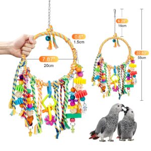 Bonjin Bird Parakeet Toys, Bird Swing Toy Bird Perch Colorful Chewing Toys, with Bells Hanging Toy Climbing Ladder Suitable for Budgerigar, Parakeet, Conure, Cockatiel, Mynah, Love Birds, Finches