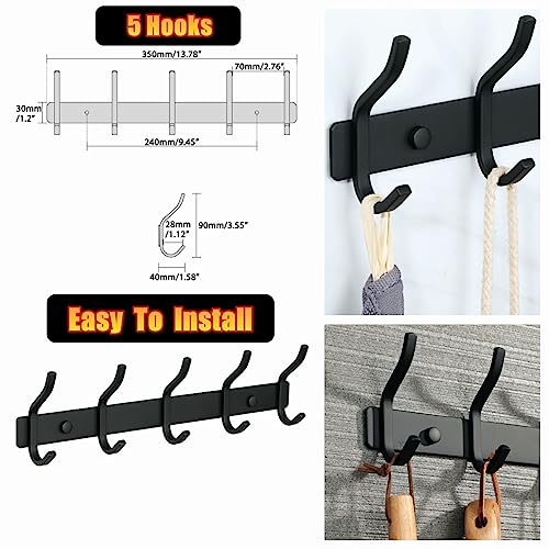 Alise Coat Rack Wall Mount,Coat Hanger Rail with 5 Double Coat Hooks for Hanging Coats Bathroom,SUS304 Stainless Steel Towel Hanger Hook Racks for Purse Clothes Entryway Jacket Hats Towels,Black