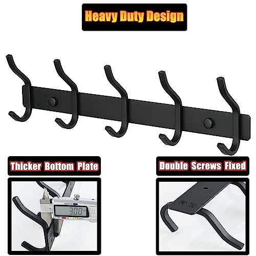 Alise Coat Rack Wall Mount,Coat Hanger Rail with 5 Double Coat Hooks for Hanging Coats Bathroom,SUS304 Stainless Steel Towel Hanger Hook Racks for Purse Clothes Entryway Jacket Hats Towels,Black