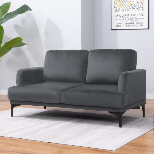 BALUS 52.76" W Velvet Sofa Couch/Mid Century Modern Loveseat Couches for Living Room&Upholstered Small Couch for Small Spaces/Bedroom/Apartment/Easy Assembly(Loveseat,Velvet Grey)