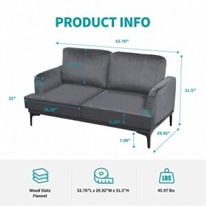 BALUS 52.76" W Velvet Sofa Couch/Mid Century Modern Loveseat Couches for Living Room&Upholstered Small Couch for Small Spaces/Bedroom/Apartment/Easy Assembly(Loveseat,Velvet Grey)
