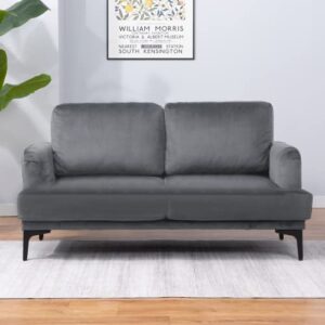 BALUS 52.76" W Velvet Sofa Couch/Mid Century Modern Loveseat Couches for Living Room&Upholstered Small Couch for Small Spaces/Bedroom/Apartment/Easy Assembly(Loveseat,Velvet Grey)