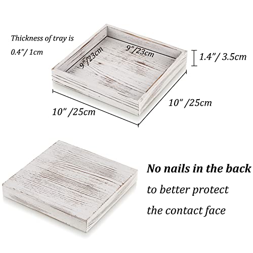 Hanobe Square Wooden Ottoman Tray: Small Square Tray Torched Wood Farm House Serving Tray for Coffee Table Rustic White Washed Candle Tray Distressed Organizer Storage for Remotes Keys Glasses 9.8"