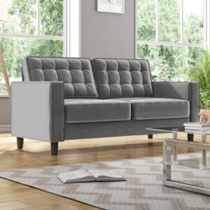 balus 63" w velvet loveseat sofa, mid-century modern loveseats couch furniture for living room, upholstered love seats 2-seater living room, bedroom, apartment and small space (grey)