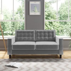 BALUS 63" W Velvet Loveseat Sofa, Mid-Century Modern Loveseats Couch Furniture for Living Room, Upholstered Love Seats 2-Seater Living Room, Bedroom, Apartment and Small Space (Grey)