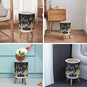 Small Trash Can with Lid for Bathroom Kitchen Office Diaper Beer bottles hops wheat Craft beer brewing ingredients for brewery pub Bedroom Garbage Trash Bin Dog Proof Waste Basket Cute Decorative