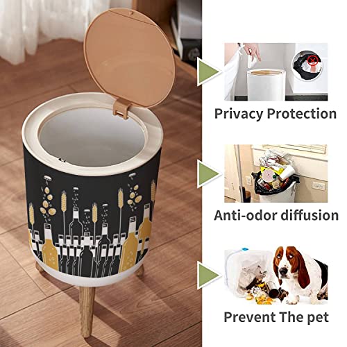 Small Trash Can with Lid for Bathroom Kitchen Office Diaper Beer bottles hops wheat Craft beer brewing ingredients for brewery pub Bedroom Garbage Trash Bin Dog Proof Waste Basket Cute Decorative